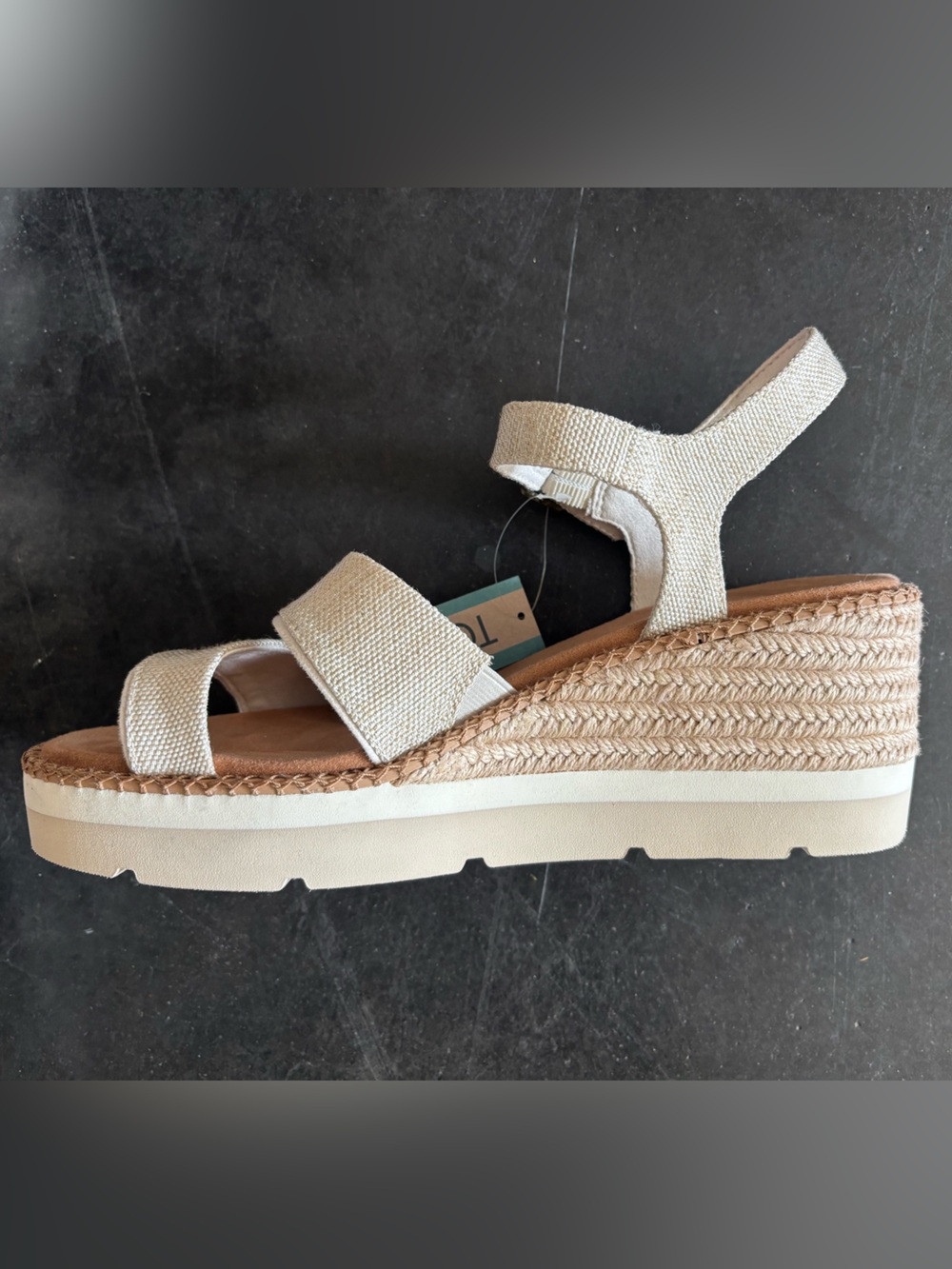 Toms Women's Cream Cross-Strap Canvas Wedge Sandals - Picture 2 of 4